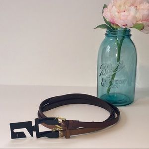2 pack belts- one tan & one cognac, gold buckles